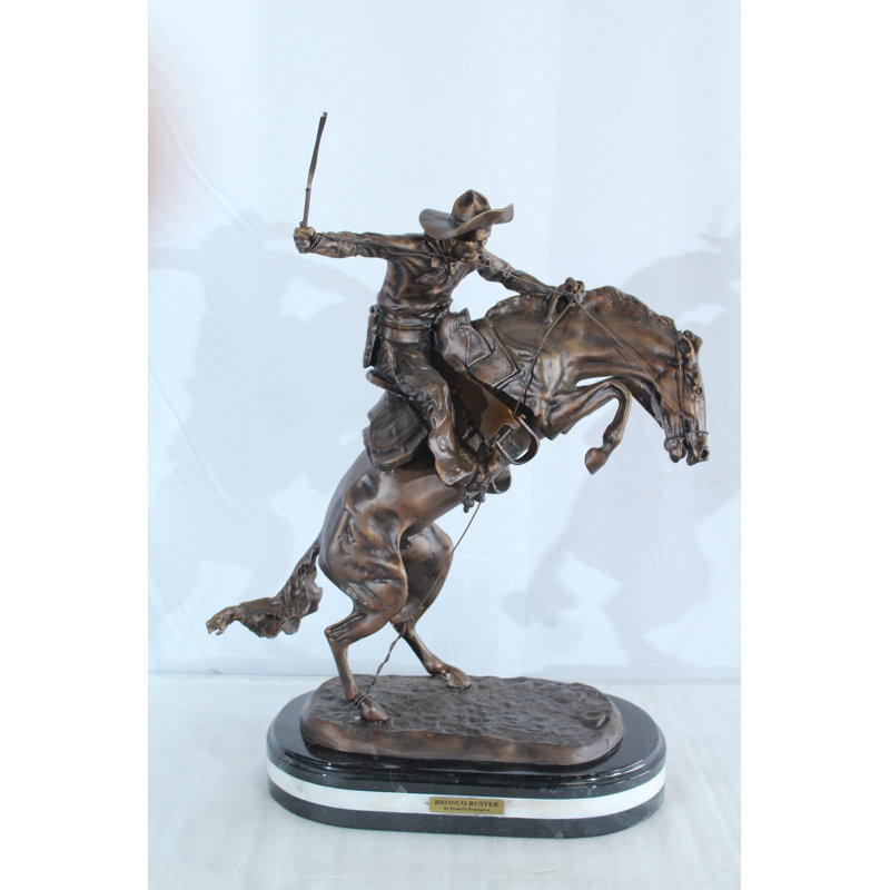 Nifao Bronze Bronco Buster Statue - réplique de Frederic Remington, sculpture de cowboy et de cheval, cire coulée sur base de marbre, grande reproduction d'art occidental intérieur / extérieur pour décor rustique 18 x 14 po x 23 po