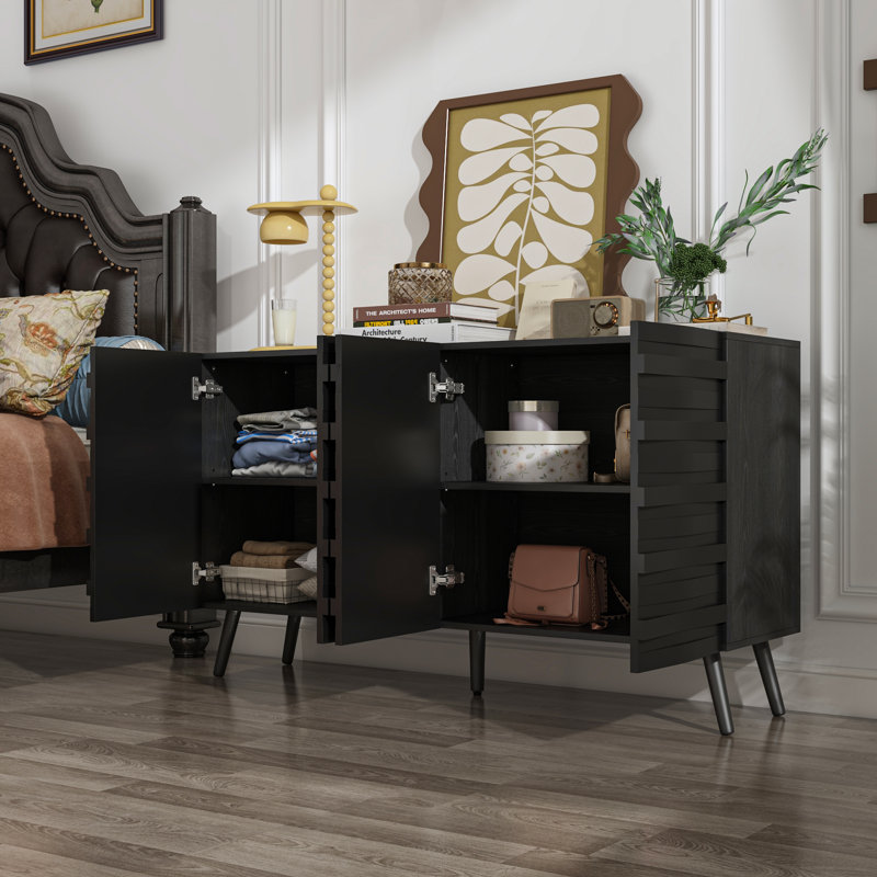 Aurilia 55.1'' Wide 4 Doors Sideboard With Adjustable Plate and Metal Legs, Black