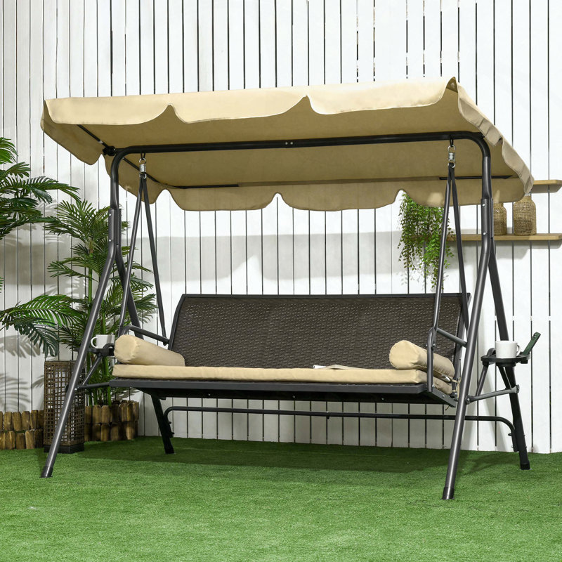 Balancelle de patio 3 places avec auvent et coussins Outsunny