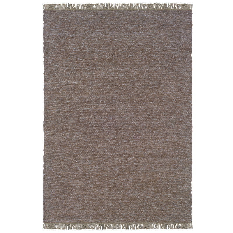 Brogan Berber Reversible Brown Wool Area Rug with Jute Core and Jute Fringe, 1'10" x 2'10"