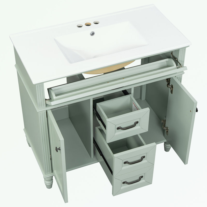 Bathroom Vanity with Sink Combo, Soft Close Doors and 2 Storage Drawers, Green