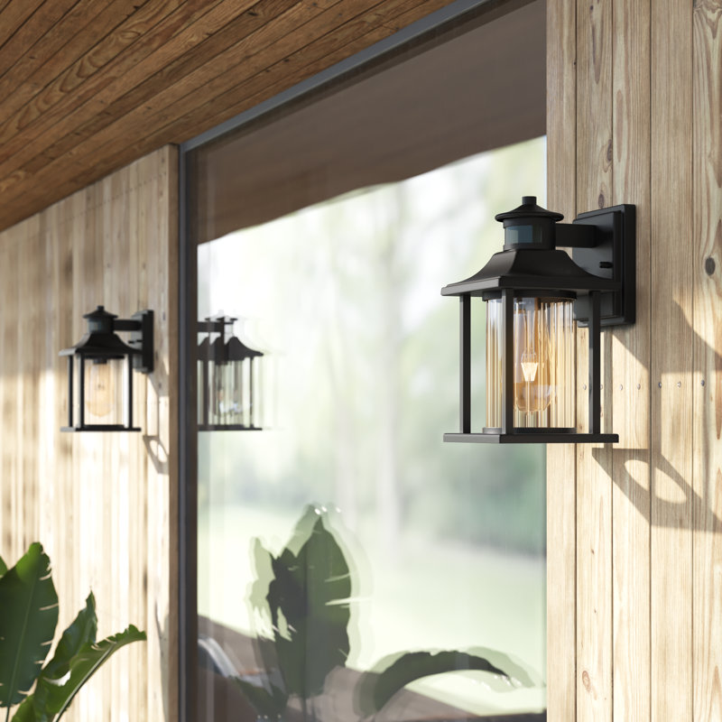 Motion Sensor Outdoor Wall Light, Dusk to Dawn LED Security Lantern with Clear Glass