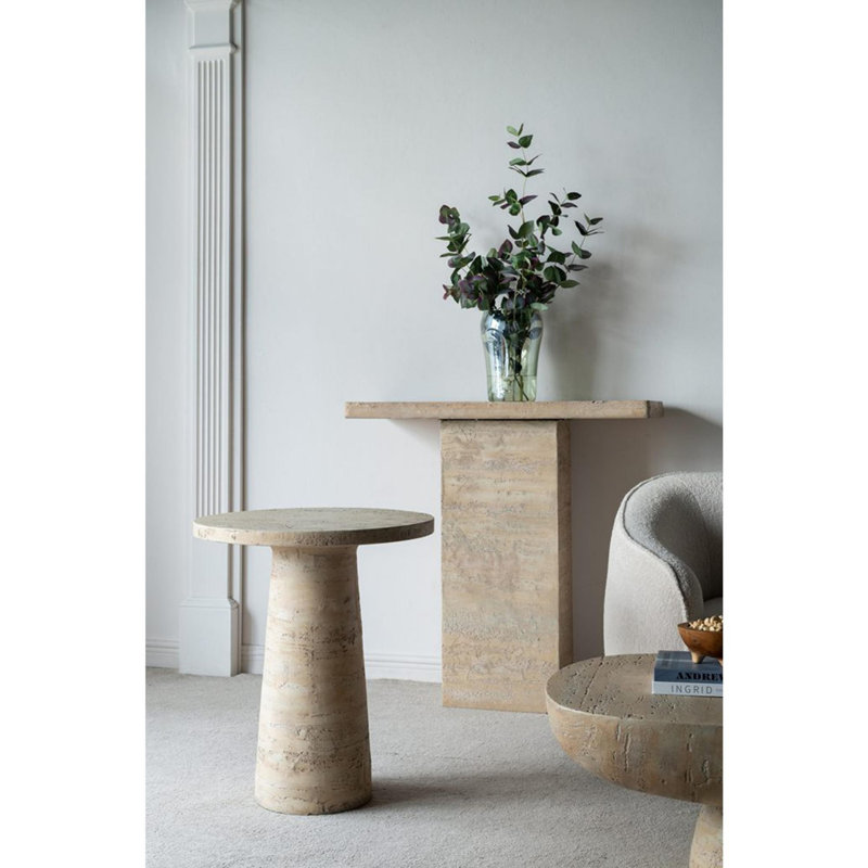 22x22x25.5" Round Side Table with Pedestal Base, Cream