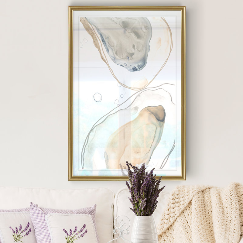 «Ocean Oysters IV», reproduction sur toile, H 22,5 po x l 30,5 po , Doré, Impression encadrée