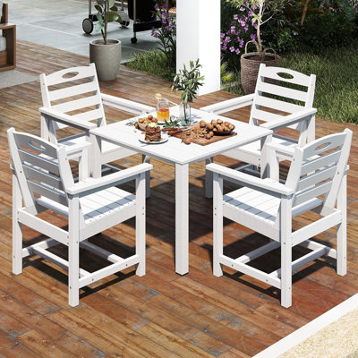 HDPE Outdoor Dining Set, All-Weather Outdoor Dining Table Set of 5 with 2" Umbrella Hole, Outdoor Patio Dining Set