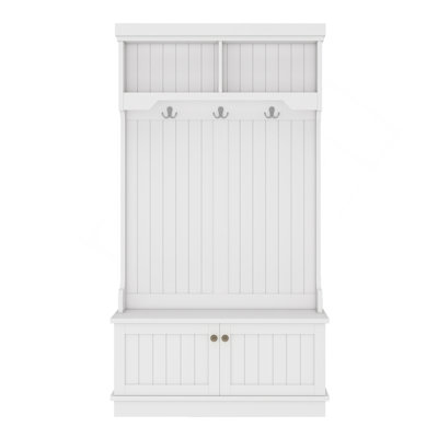 Hall Tree With Storage Shoe Bench And Coat Racks, 4-In-1 Design For Entryway And Hallway, White