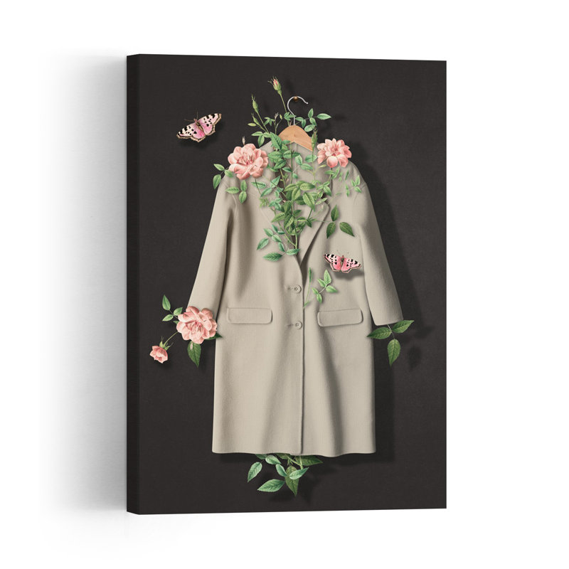 Elegant Floral Coat Delicate Elegant Romantic Butterfly Rose Flower Nature Wall Art Print 1 Piece Wrapped Canvas Wall Art