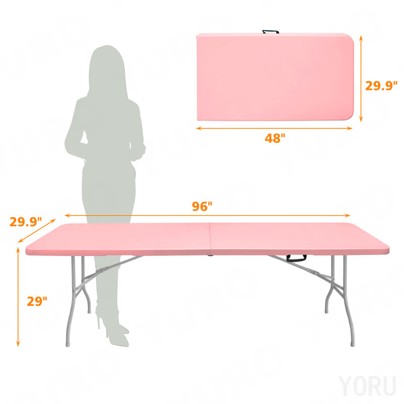 Table pliante rose de 8 pi, table en plastique portative pour le camping, les pique-niques, les fêtes, la table pliante à haute charge