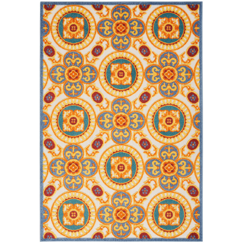 Mamini Aloha  Geometric Multicolor Indoor/Outdoor Area Rug, Rectangle 5'3" x 7'5"