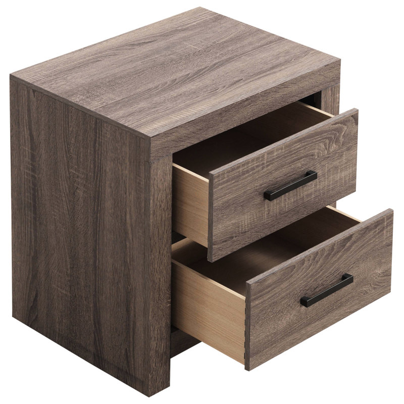 Table de chevet à deux tiroirs en chêne, 60 cm de hauteur, 54 cm de largeur, style rustique. Table de chevet haute et moderne de forme rectangulaire pour chambre à coucher.