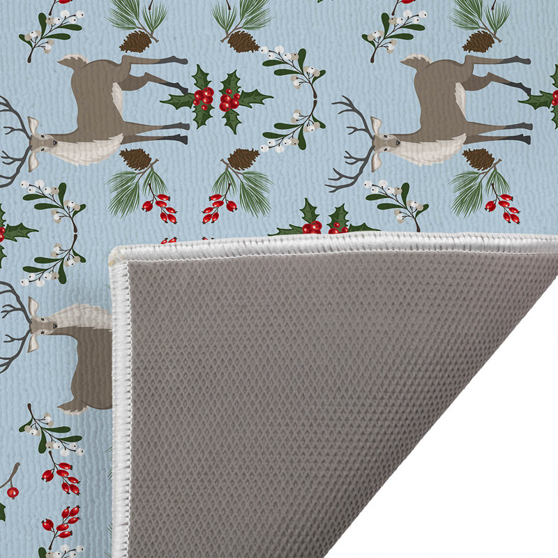 Paillasson Botanical Deer, L 24 po x L 17 po, Bleu