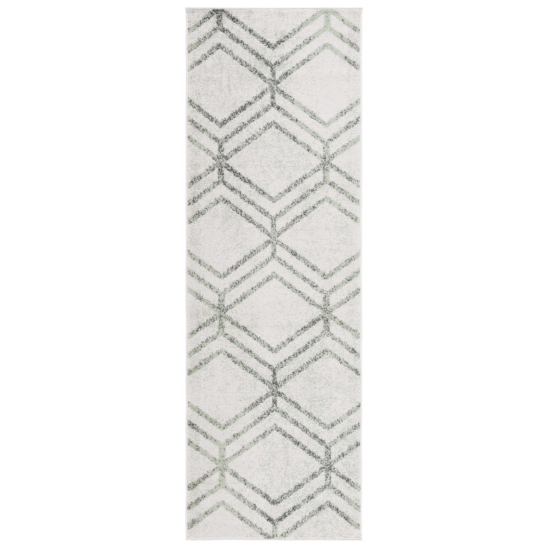 Tapis géométrique ivoire / sauge Arrietty, Tapis de couloir 2 pi 6 po x 8 pi
