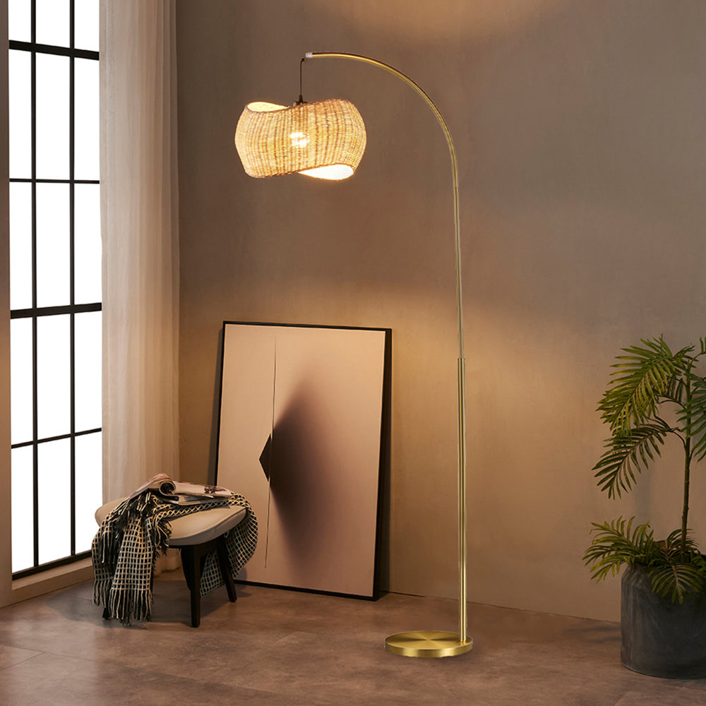 Brightech Wave 81 in. Mid-Century Modern 1-Light LED Energy Efficient Floor Lamp with Bamboo Drum Shade & Reviews | Wayfair