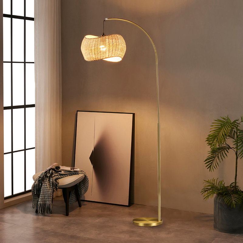 Brightech Wave 81 in. Mid-Century Modern 1-Light LED Energy Efficient Floor Lamp with Bamboo Drum Shade & Reviews | Wayfair