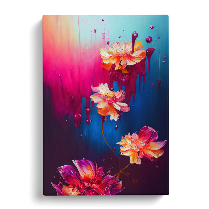 Flowers Dripping Paint No.3 Abstract - Wrapped Canvas, 50cm H x 35cm W x 3cm D