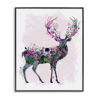 Wildflower Patterned Deer Framed Giclee Art by Fab Funky