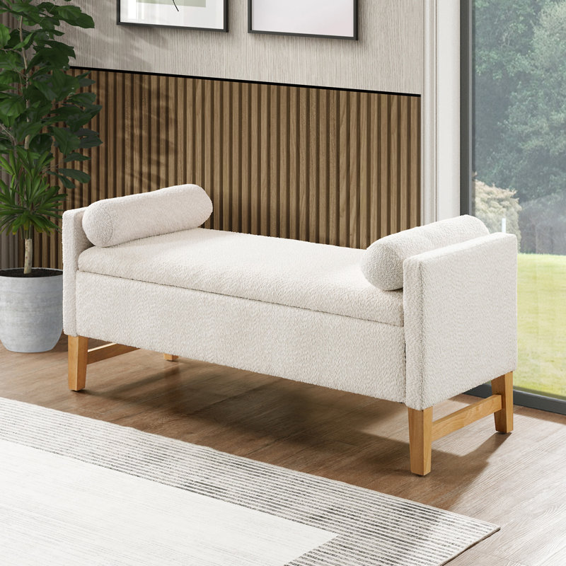 Banc de chambre rembourré Anders avec tissu bouclé et pieds en bois massif