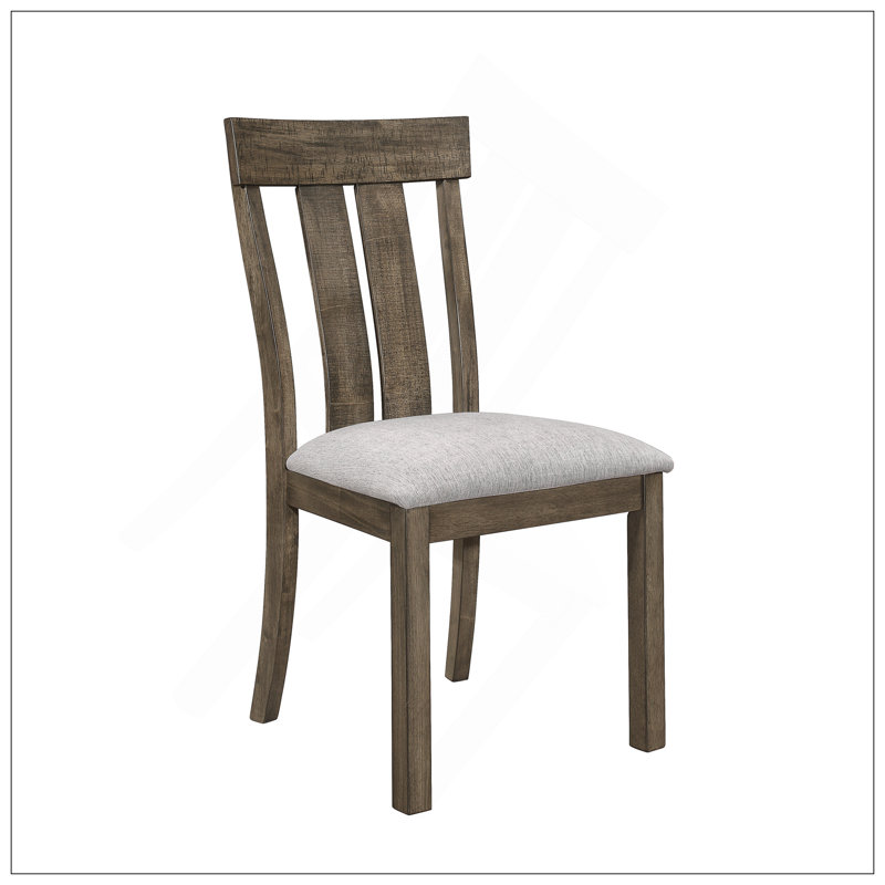 Chaise de salle à manger 2 pièces en chêne brun et en tissu gris de style campagnard rustique, assise rembourrée pour plus de confort et de durabilité