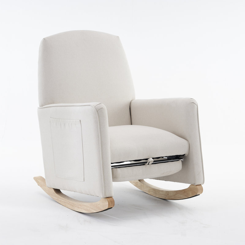 Chaise berçante en tissu avec repose-pieds Teddy, Beige