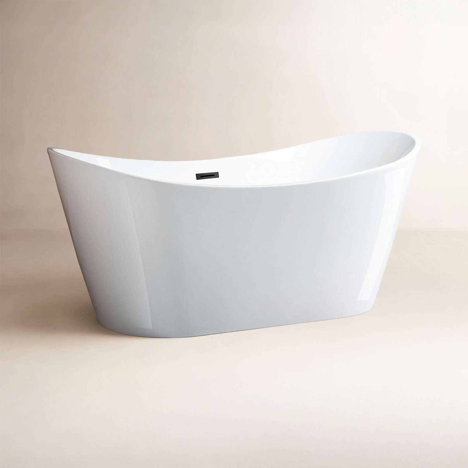 Vital 67" Freestanding Soaking Acrylic Bathtub, Matte Black, White