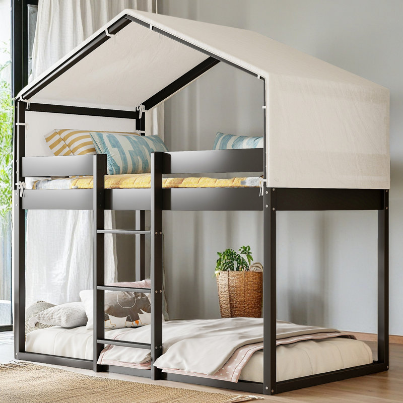 Twin Over Twin Wood Bunk Bed With Tent, Espresso