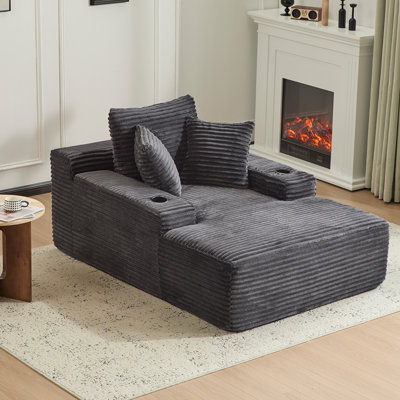 Chaise longue surdimensionnée en velours côtelé de 66,2 po de hauteur pour salon, canapé-lit moderne à assise profonde avec mousse à haute résilience, canapé-lit rembourré sans assemblage avec porte-gobelets, canapé-lit texturé confortable pour animaux de compagnie pour le cinéma maison