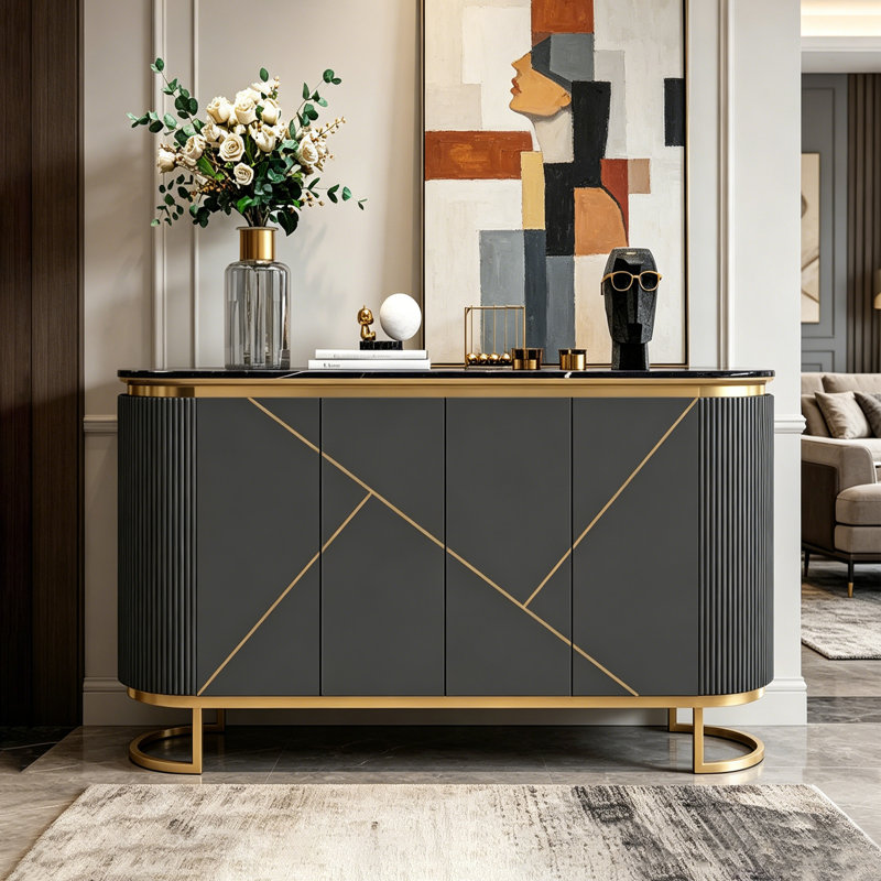 Buffet grande capacité moderne de style elliptique, Gris / Noir