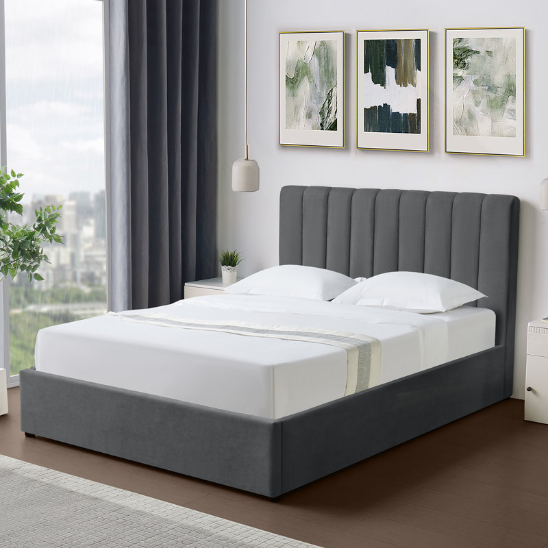 Evelynne Fabric Ottoman Bed Frame with Storage - , Double (4'6), Dark Grey
