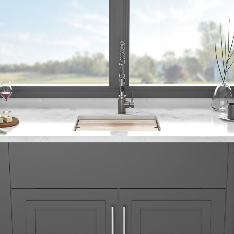Évier de cuisine noir encastré de 21 po x 18 po, composite de quartz de qualité supérieure, épais et silencieux avec élimination des vibrations, surface dure non égratignée, coins arrondis pour un nettoyage facile,