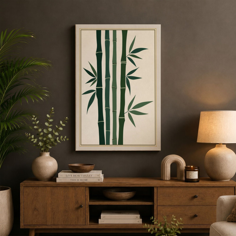 Bamboo Study Japandi - Wrapped Canvas, 36x24 - 91.4 x 61.0 cm, Black Border