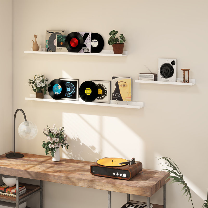 Parece Wall-Mounted Floating Shelves for Bedroom, Living Room, White, 2" H x 36" W x 5" D