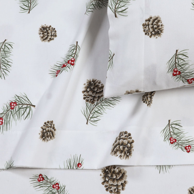 Flannel Pine Cones And Berries Sheet Set, California king