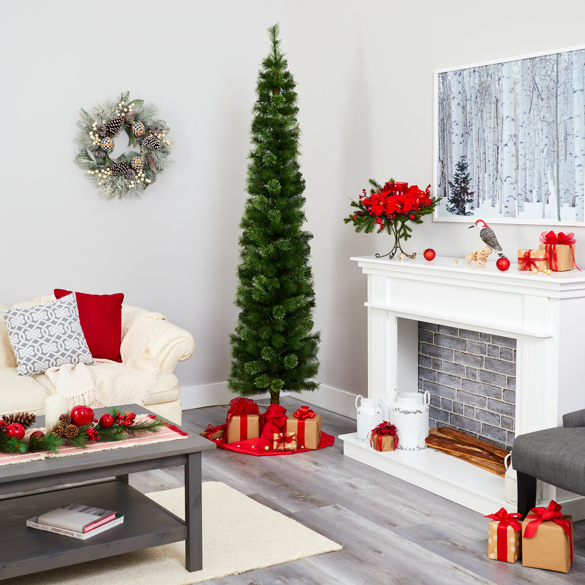 Lighted Artificial Pine Christmas Tree, 7' H