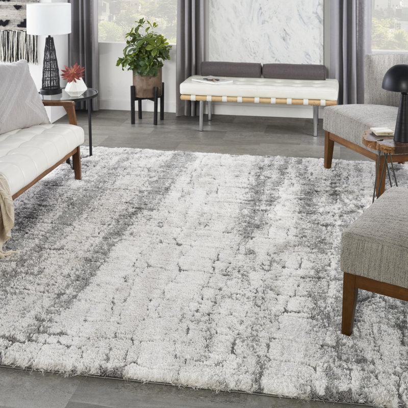 Tapis ivoire / gris anthracite à poils longs Dreamy, Rectangle 9 pi x 12 pi