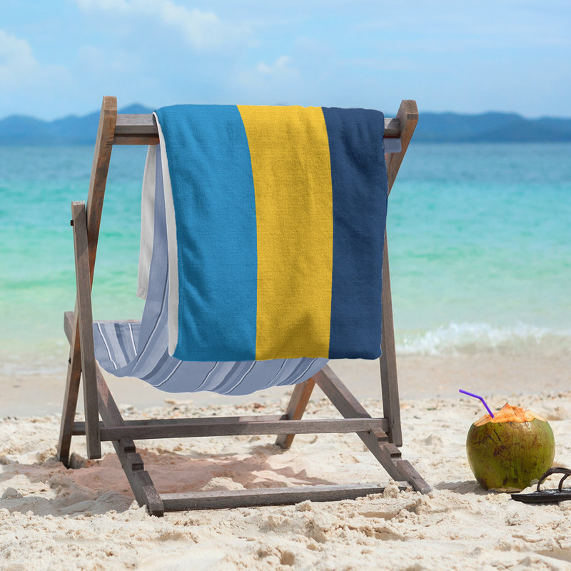 Cotton Blend Beach Towel, Gold/Navy/Off White