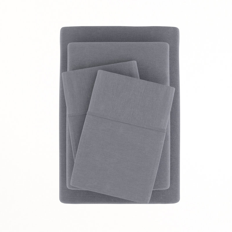 Linen Bamboo-Blend Breathable Luxury Bed Sheet Set, Gray, King Sheet Set + Fitted Sheet + 2 Pillowcases