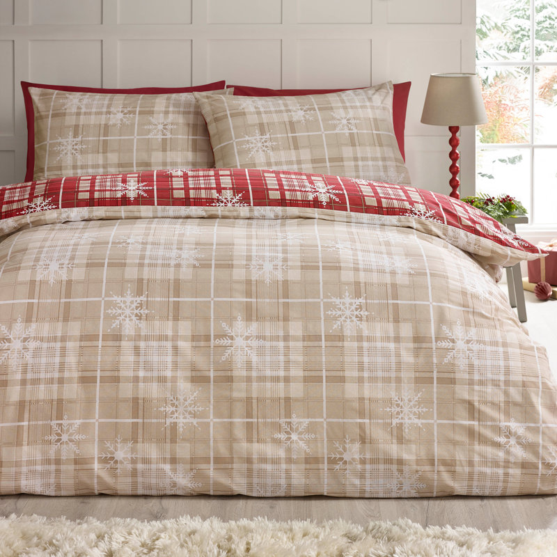 Christmas Scandi Check Reversible Duvet Cover Set, Double Bed (200 x 200 cm)