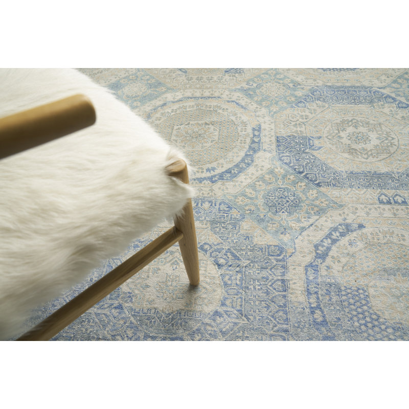 Fine Mamluk Geometric Area Rug in Blue, Rectangle 8' x 10'