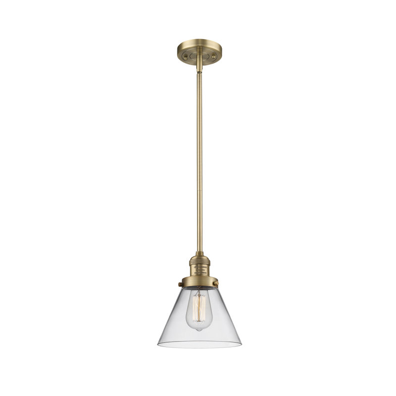 Milardo 1 - Light Single Pendant, 10" H x 8" W x 8" D, Clear, Brushed Brass