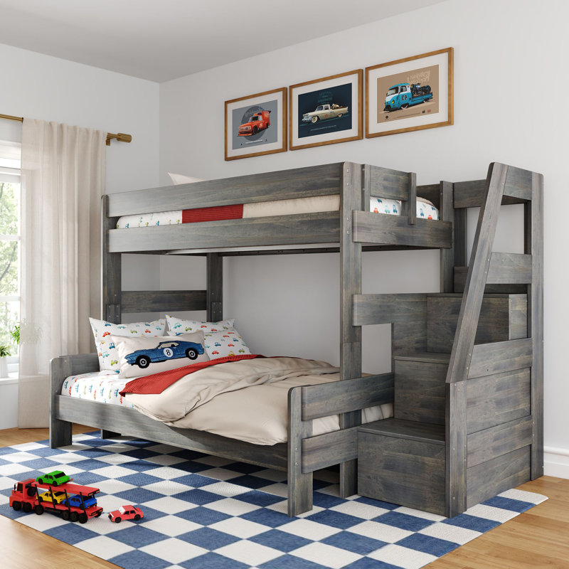 Modern Farmhouse Bunk Bed With Staircase, Driftwood, Twin Over Full