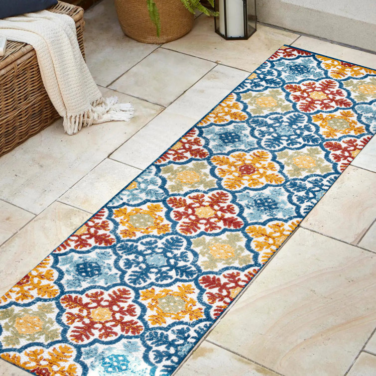 Heimdall Ornate Ogee Trellis High-Low Blue/Multi Indoor/Outdoor Rug