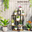 Outsunny 5 Tier Plant Stand, Tall Steel Wood Plant Shelf, Carbonised Finish