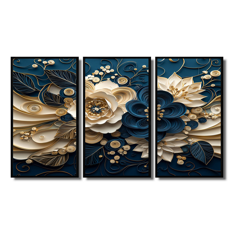 Encre liquide bleue - Spiralscape II, H 28 po x l 36 po x P 1 po, Toile naturelle avec cadre flottant