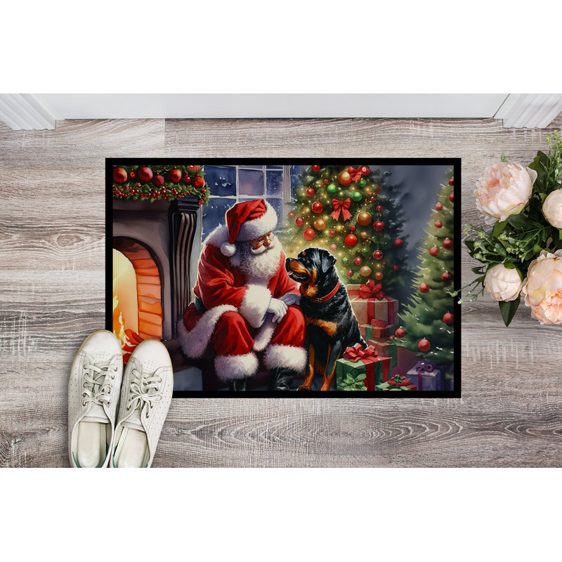 Paillasson Rottweiler and Santa Claus, L 18 po x L 27 po