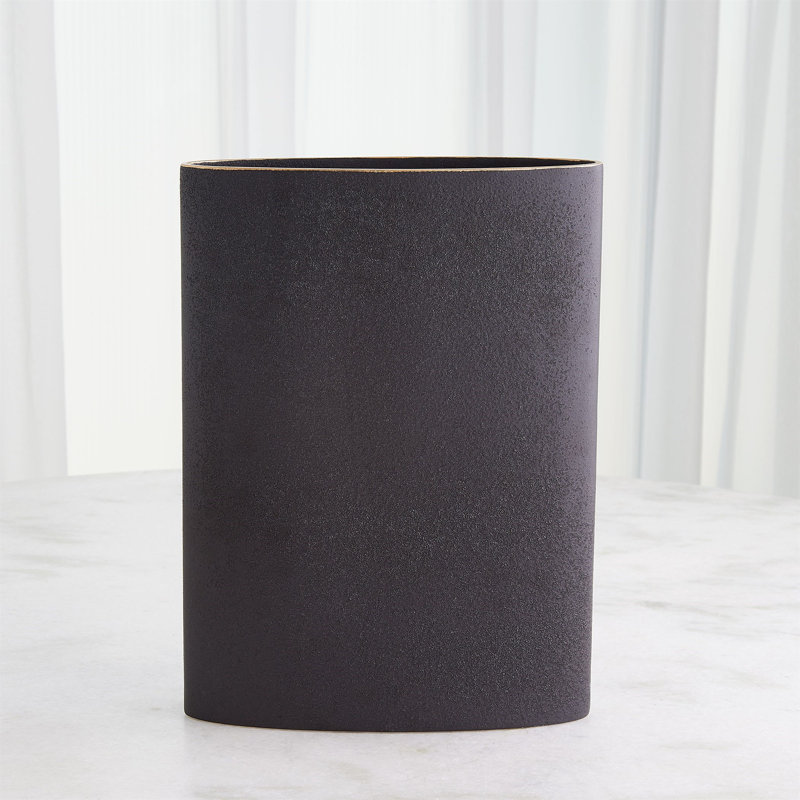 Tuba Vase-Black W/Gold Rim-Lg, 16" H x 12" W x 3.25" D