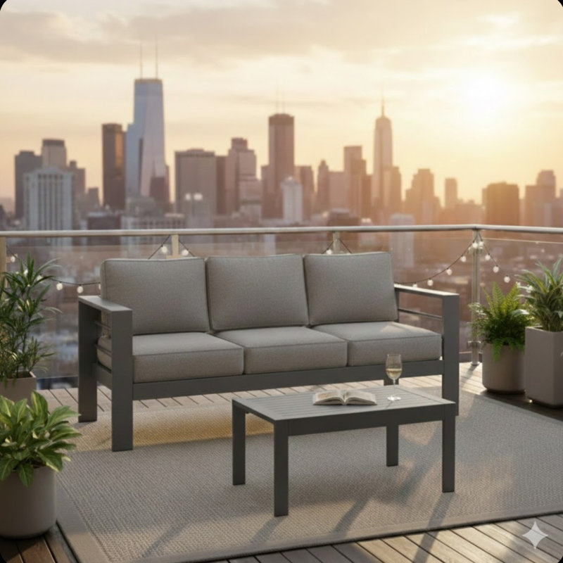 2 Pieces Outdoor Patio Set, Gray, Gray