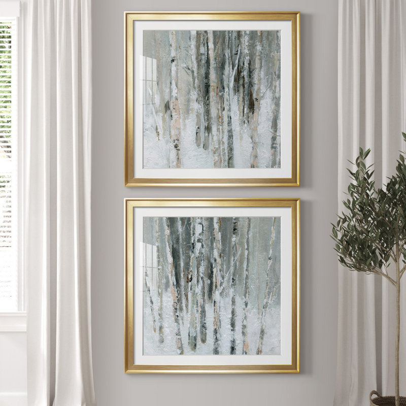 Birch Blush I - ensemble de 2 reproductions d'art sur papier encadré, Papier encadré doré, H 34,5 po x l 69 po x P 1,5 po