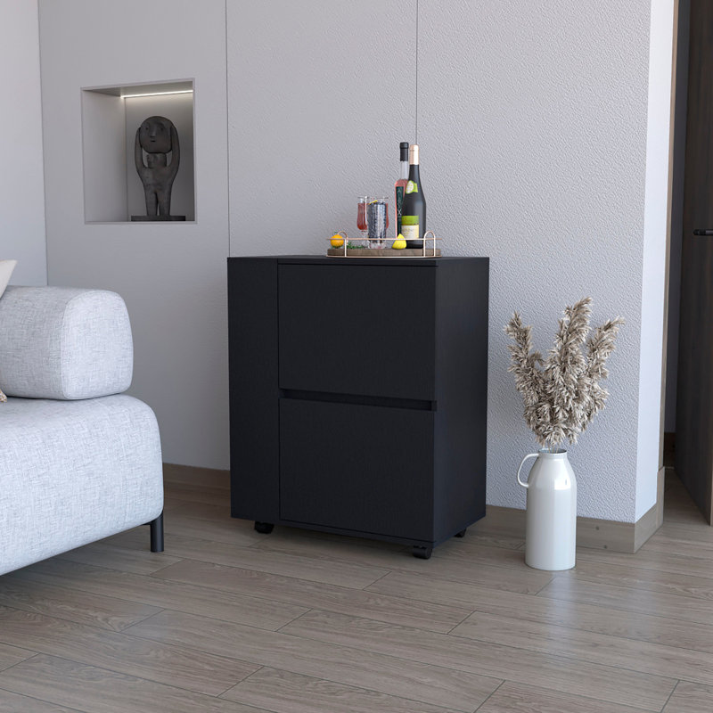 2 chariot-bar noir avec finition en bois et style de rangement pratique, Noir