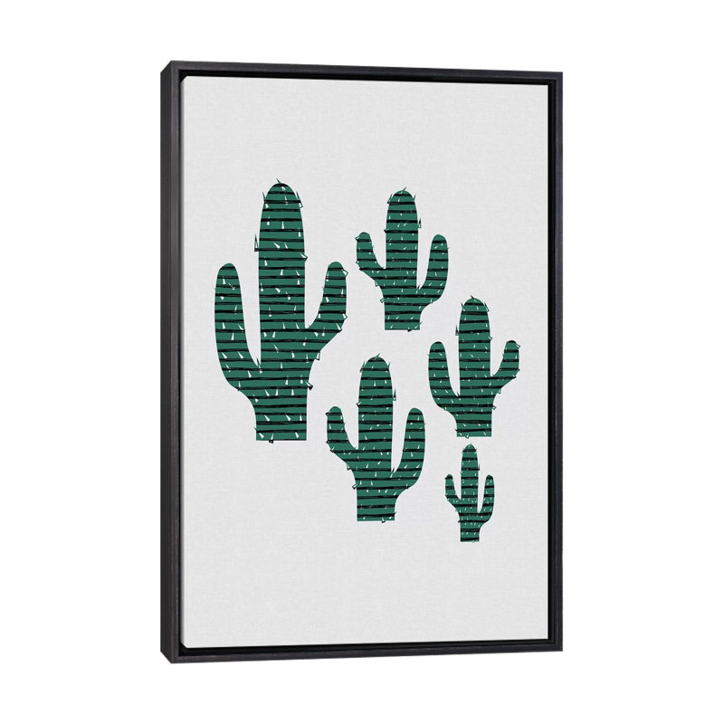 Cactus Crowd - impression d'art graphique, H 26 po x l 18 po x 1,5 po, Toile avec cadre noir patiné