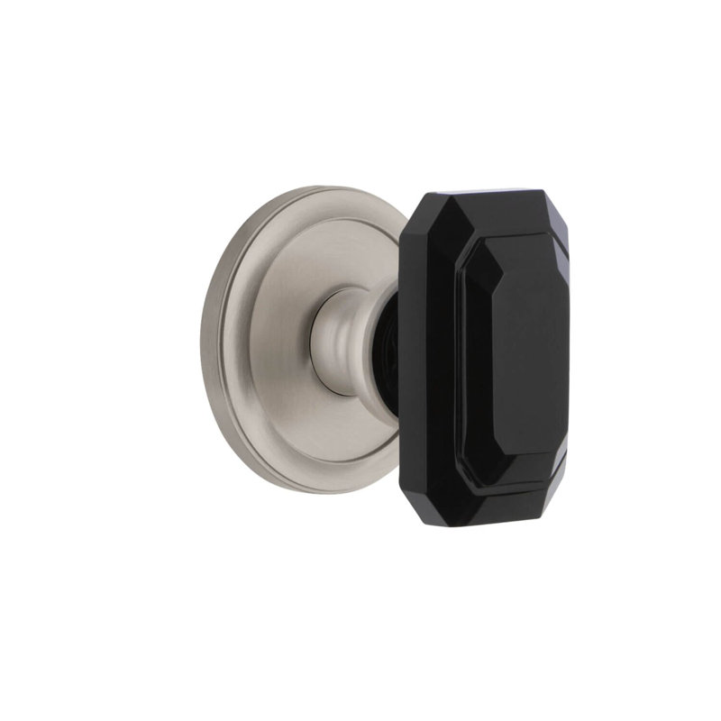Rosette Grandeur avec poignée en cristal noir Baguette, Nickel satiné